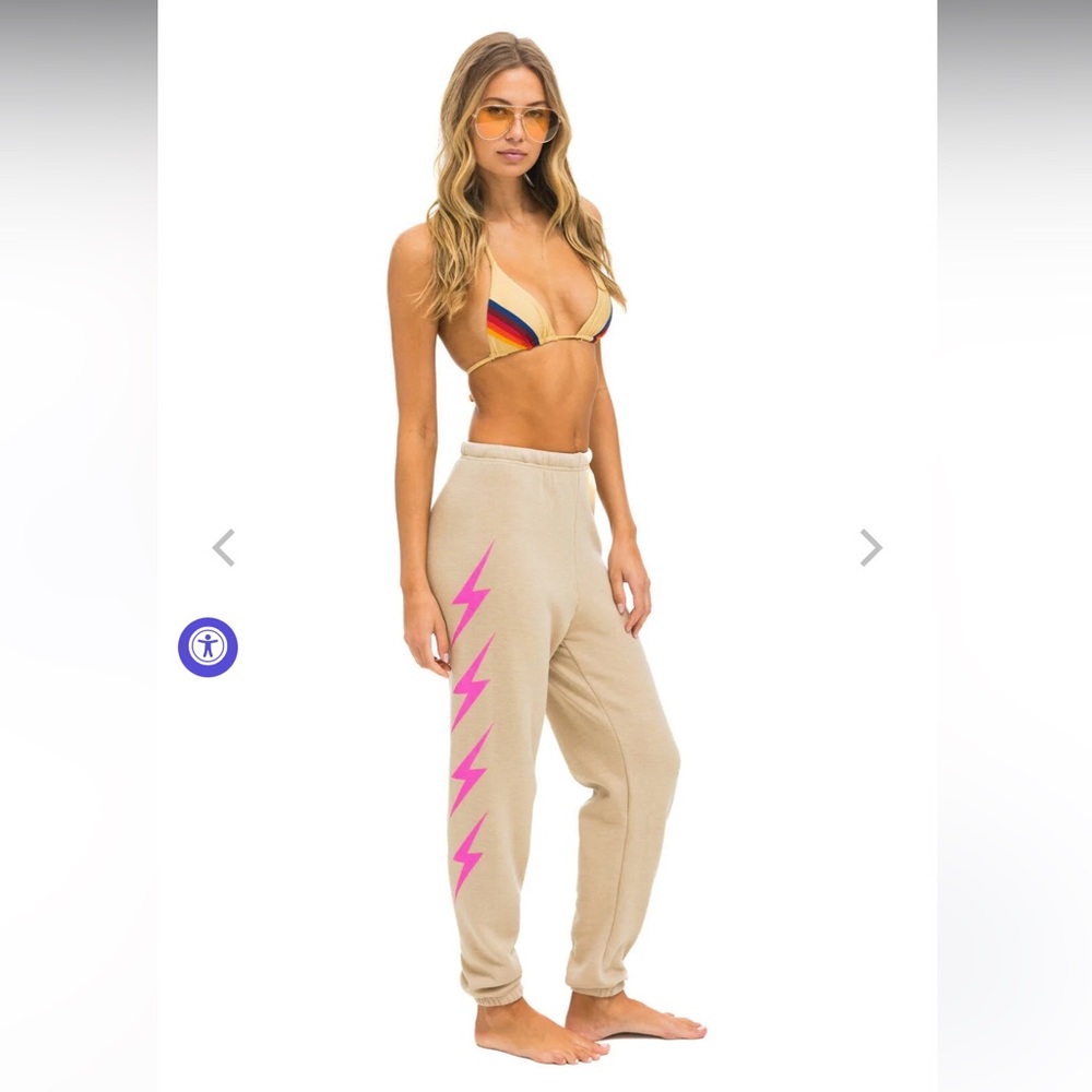 Aviator Nation BOLT 4 SWEATPANTS - SAND // NEON PINK